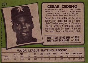 1971 Topps Cesar Cedeno (back)