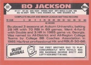 1986 Topps Traded Bo Jackson (back)